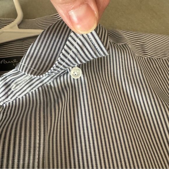 New PAUL SMITH London Short Sleeve Button Up Shirt Charcoal Grey White Stripes - Picture 14 of 16